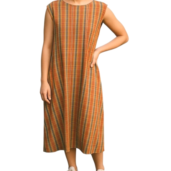Plaid Multicolor Maxi Linen Dress - Picture 1 of 8